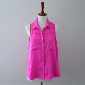 American Eagle Hot Pink Button Down Sleeveless Top Size Small